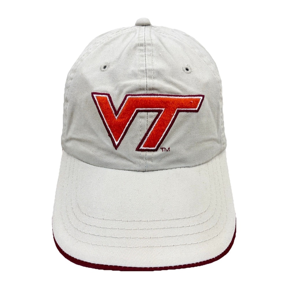 Virginia Tech Hokies Hat Cap Strap Back Starter Tan Khaki Dad VTG Y2K Mens Adult